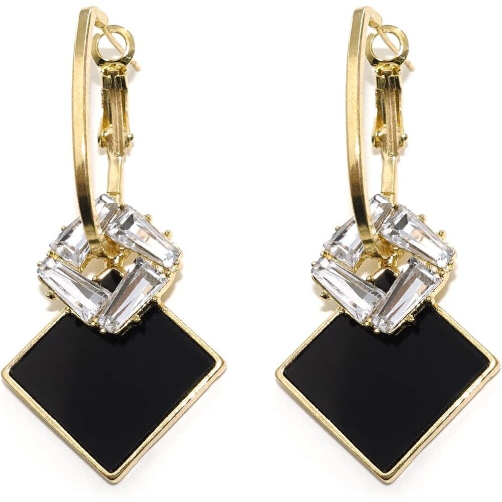 Black Rhombus 2 Plated Dangle Drop Geometric Statement Jewelry for Women Teen